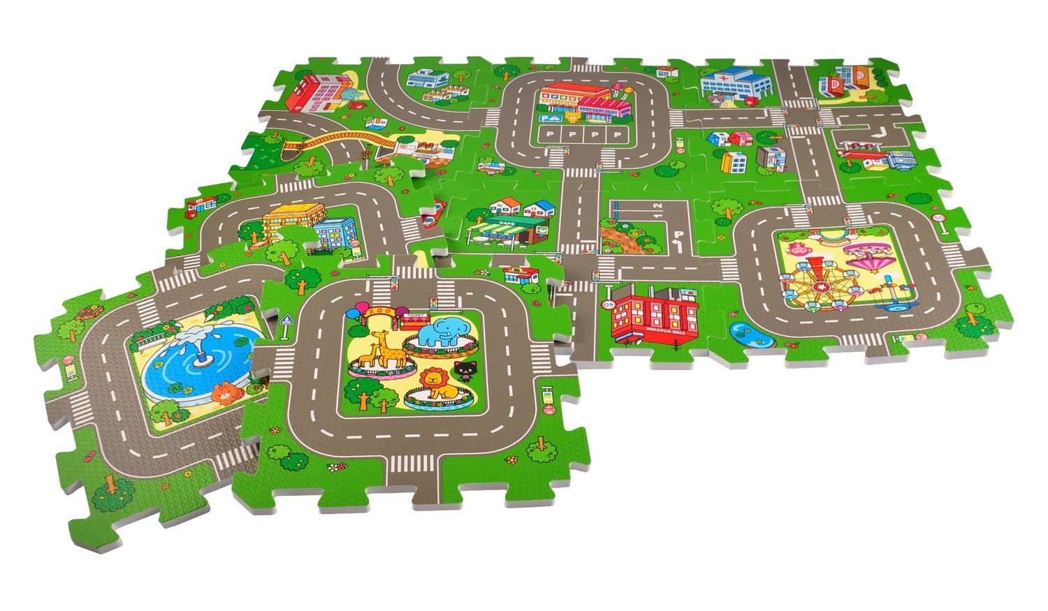 BURI Steckpuzzle Puzzlematte Straße 9-teilig Spielteppich Spielmatte Puzzleteppich, Puzzleteile