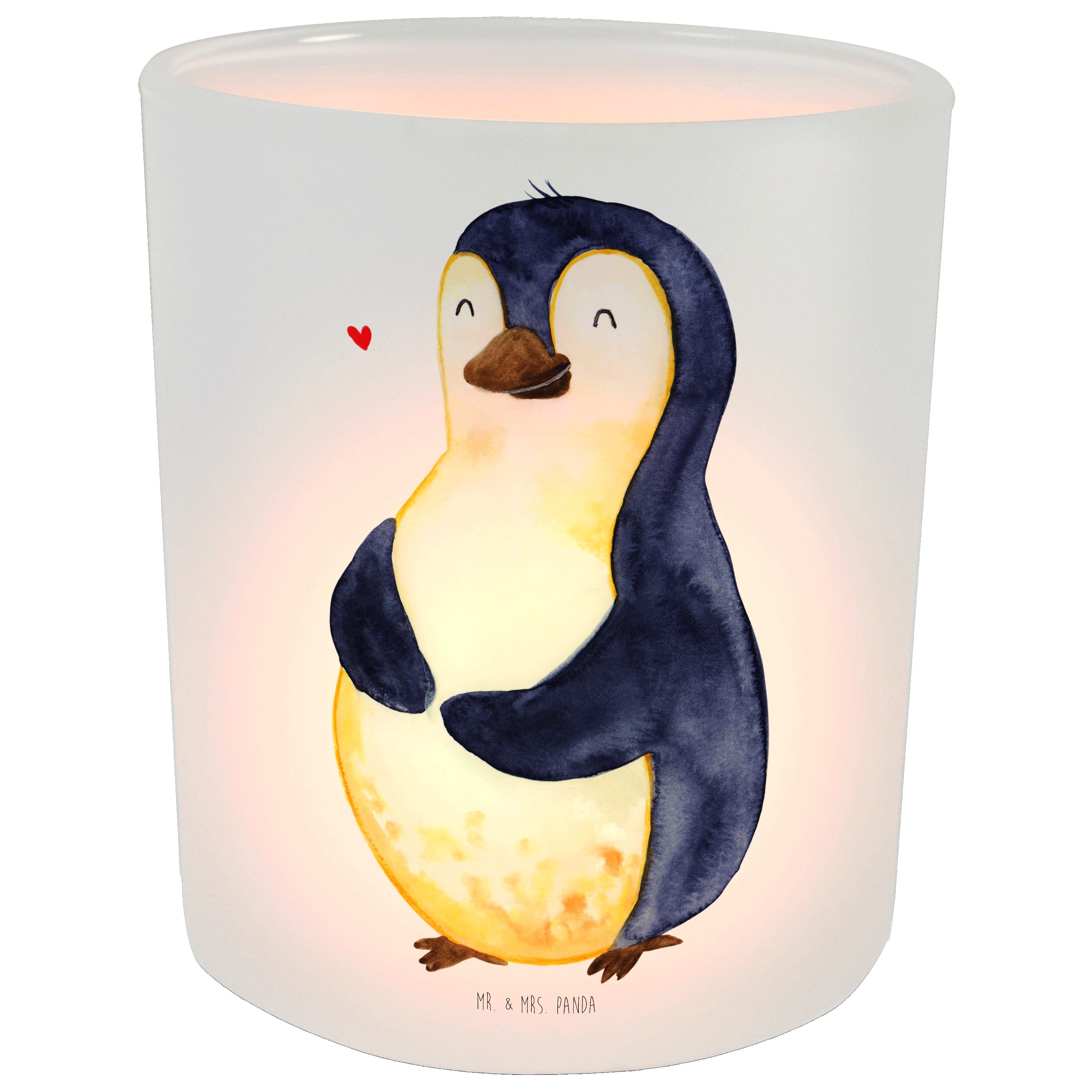 Mr. & Mrs. Panda Windlicht Pinguin Diät - Transparent - Geschenk, Teelichtglas, Windlicht Glas, (1 St)