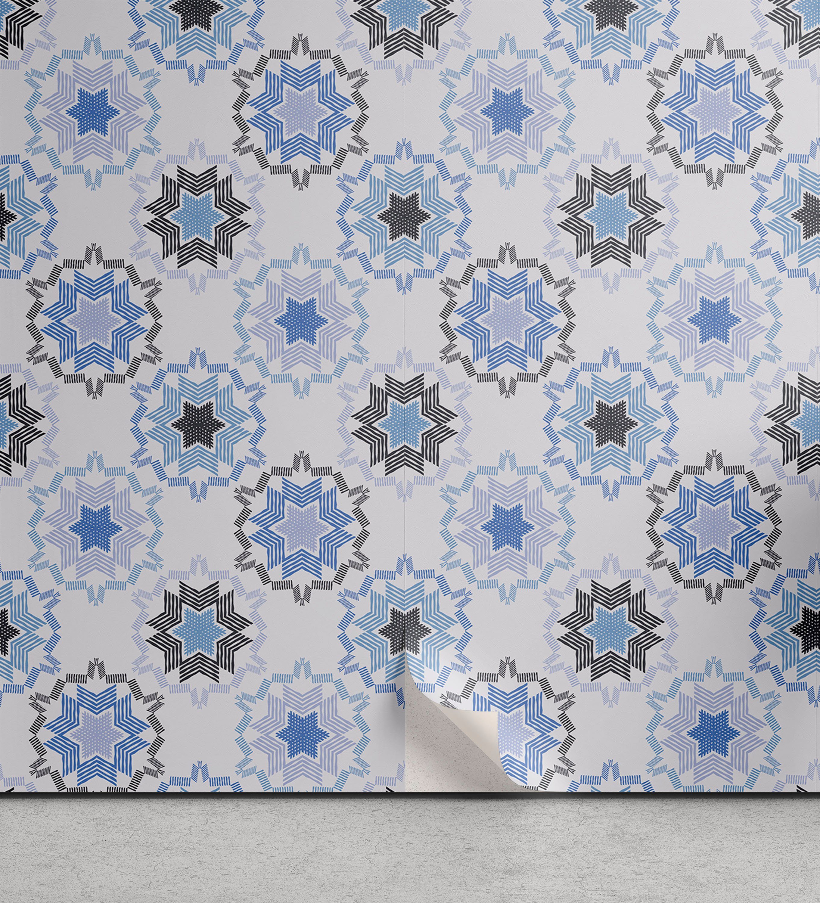 Abakuhaus Vinyltapete selbstklebendes Wohnzimmer Küchenakzent, Volkskunst Schneeflocken im Boho-Muster | Vinyltapeten