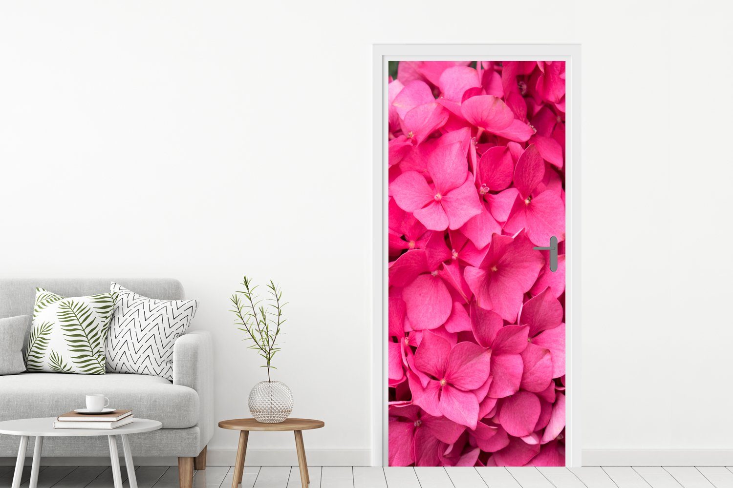 Tür, für MuchoWow St), bedruckt, Nahaufnahme Matt, Fototapete Hortensienblüten, cm (1 Türtapete rosa 75x205 Türaufkleber,