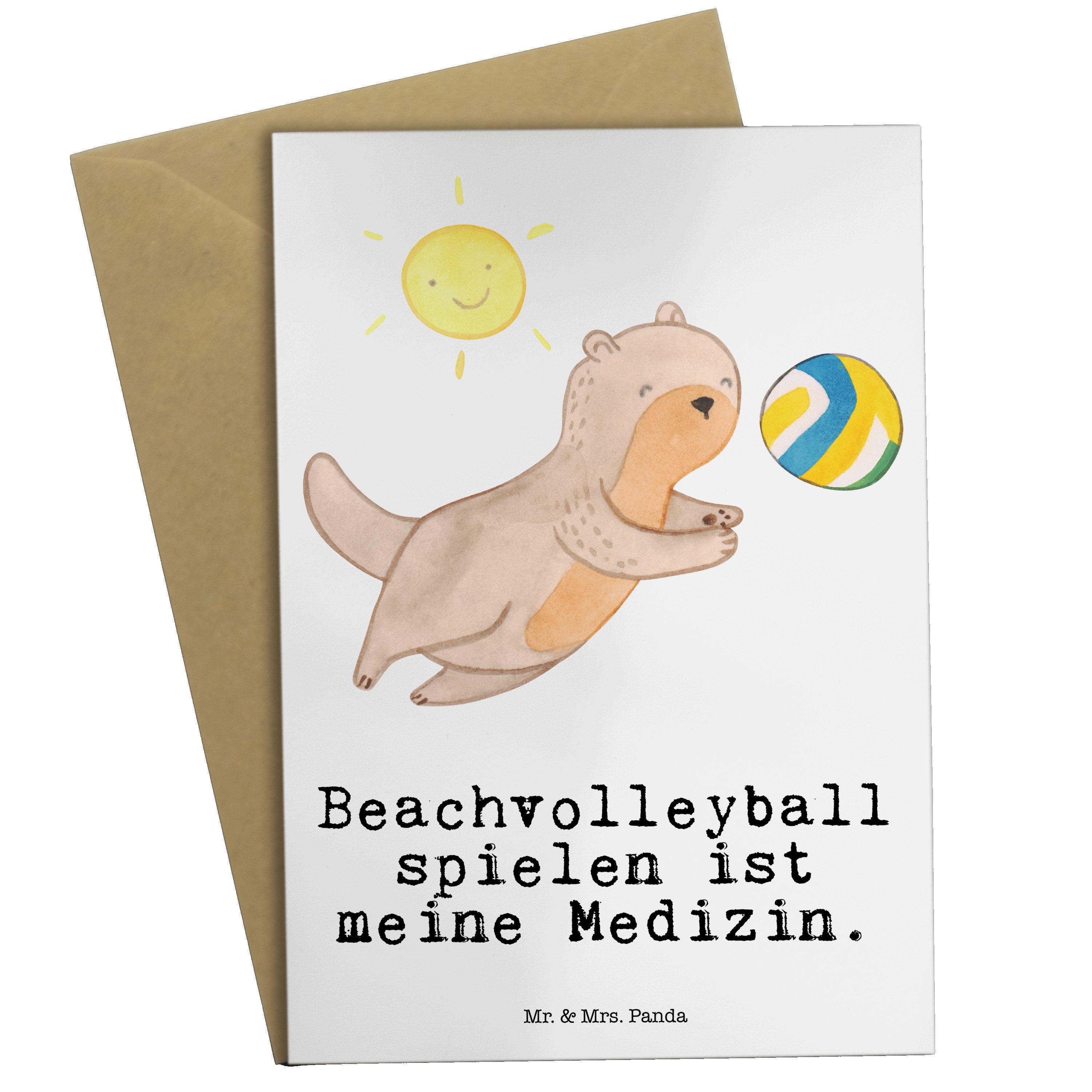 Mr. & Mrs. Panda Grußkarte Otter Beachvolleyball Medizin - Weiß - Geschenk, Einladungskarte, Dan