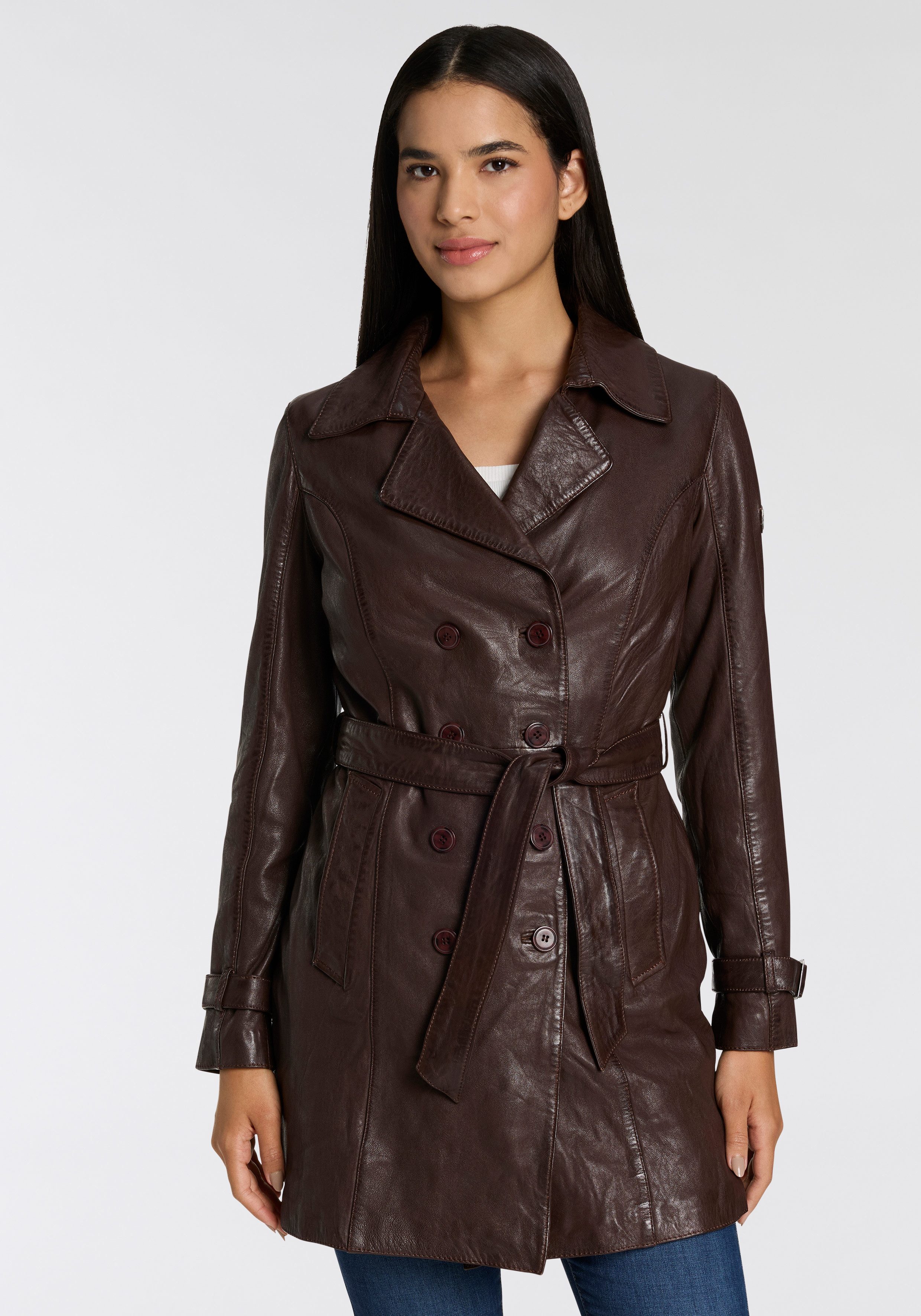 Mauritius Ledermantel GWTaresa (2-tlg., mit Bindegürtel) Leder-Trenchcoat mit Bindegürtel