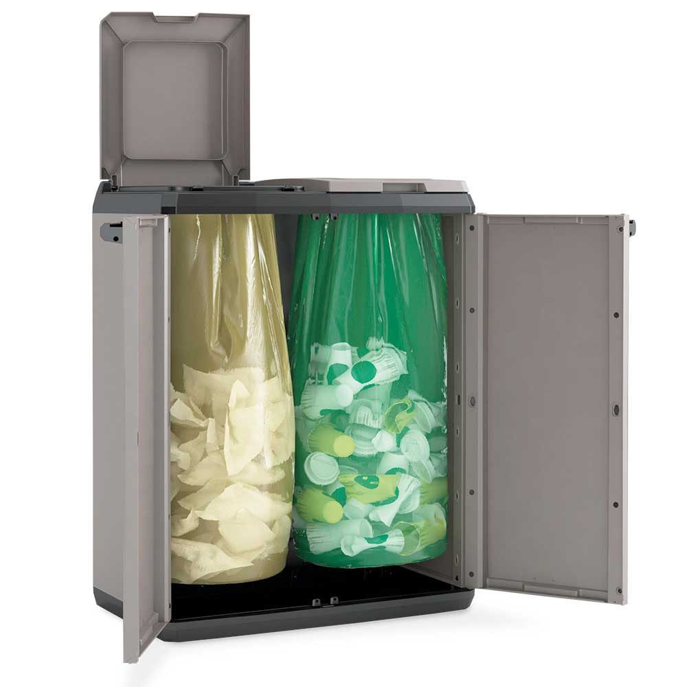 BRB-Lagertechnik Mülleimer Müllbox aus Kunststoff für 2X 110-Liter-Müllsäcke, Recyclingschrank für 2 Müllsäcke à 110 Liter – Bild 2 von 2