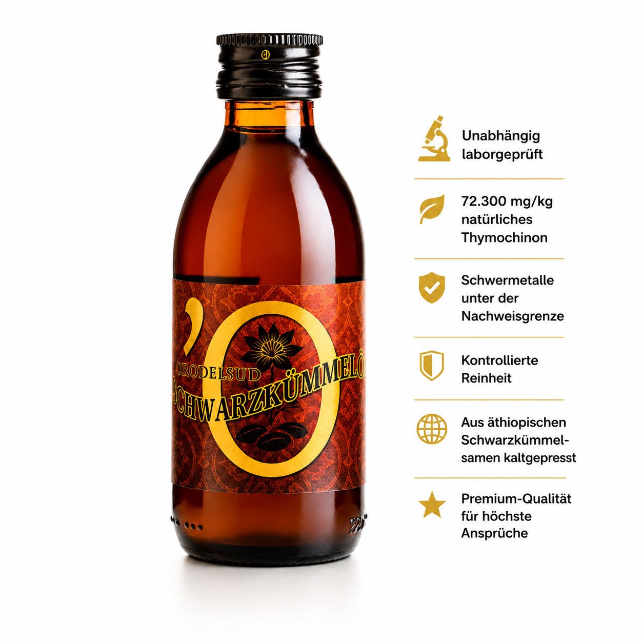 Orodelsud Speiseöl Premium Schwarzkümmelöl 125 ml, 1 x 125 g, 125 ml, 1 St., 100 % rein, kaltgepresst, laborgeprüft, ohne Zusatzstoffe
