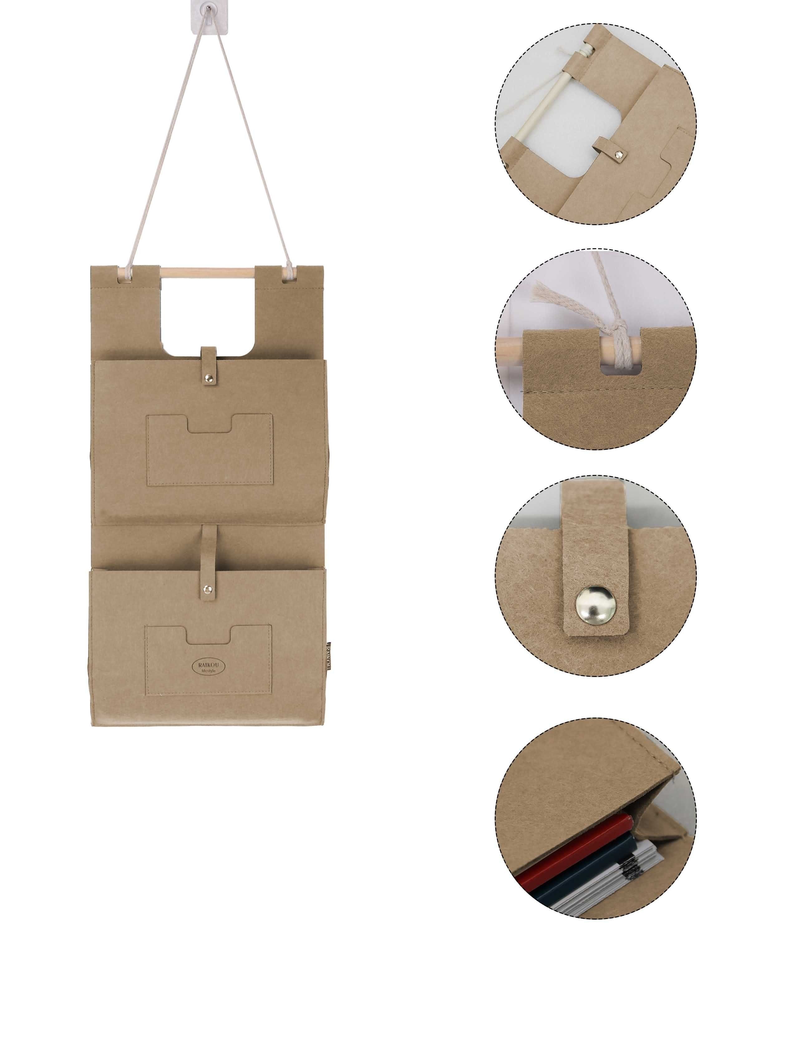 RAIKOU Hängekorb Hängetasche aus Filz Organizer / Wandorganizer / Türorganizer (Aufhängen an Wand und Tür Wandtasche Filztasche, 2 St., 2 Taschen,3 Taschen), Grau, Stein,Anthrazit,Beige,Schwarz