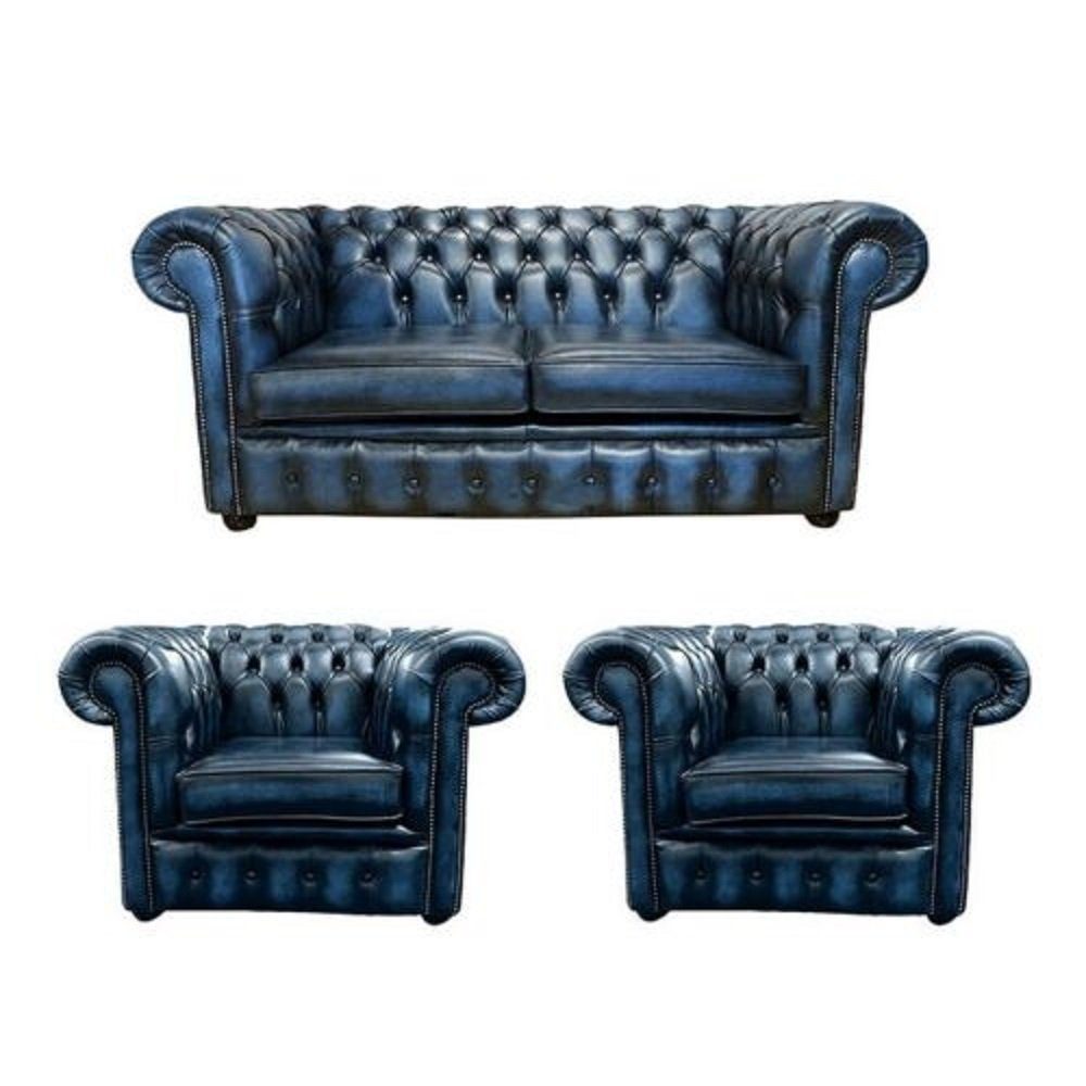 Chesterfield Sofa Textil Polster Stoff Couch Sofa JVmoebel 2+1+1 Ledersofa