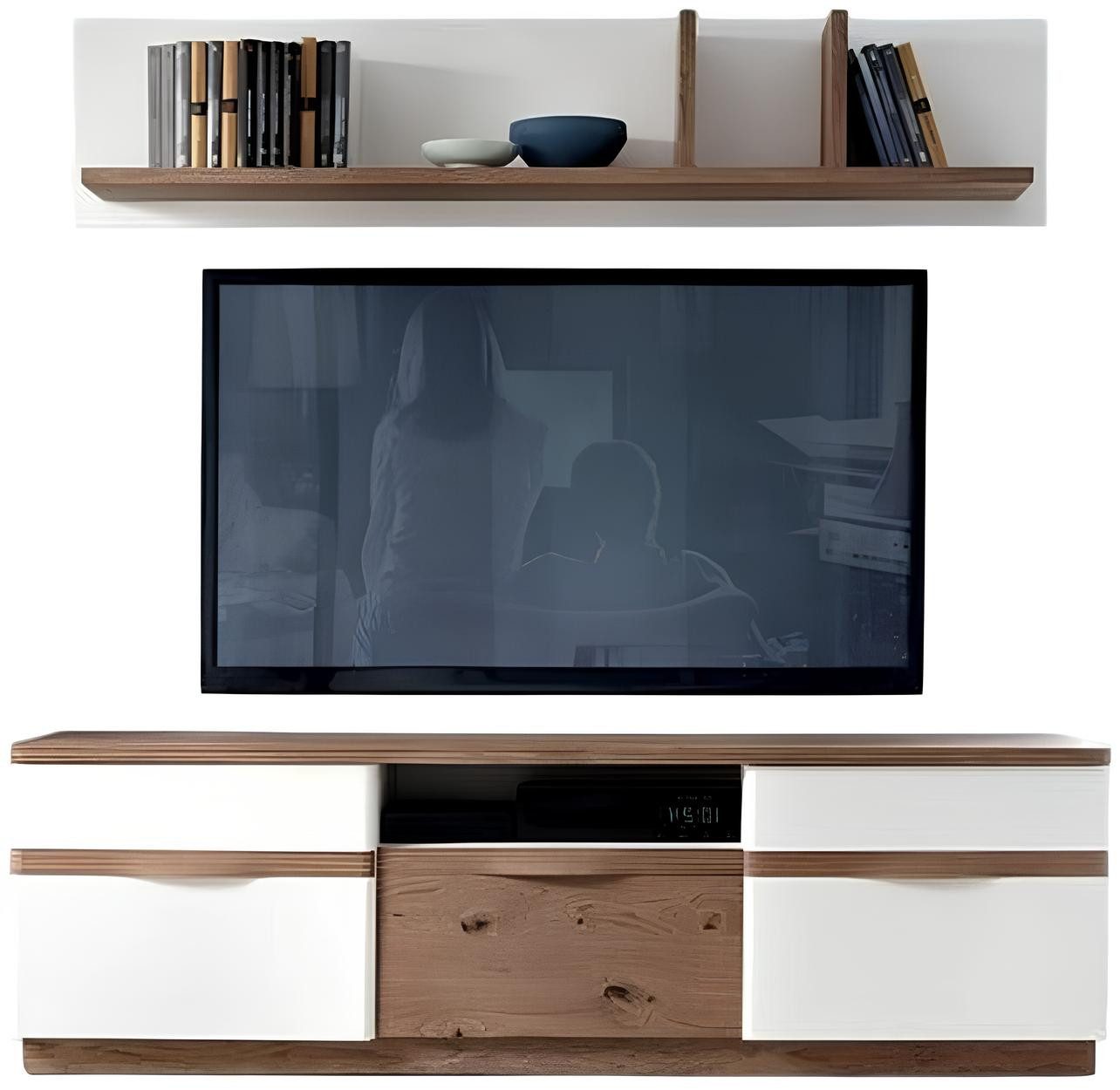 Wohnwand Elegantes TV-Lowboard und Wandregal aus hochwertigem Holz