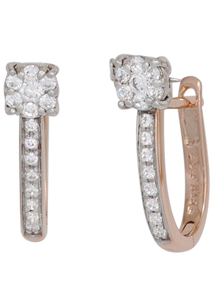 JOBO Paar Creolen Ohrringe Roségoldohrringe, 585 Gold Bicolor mit 30 Diamanten