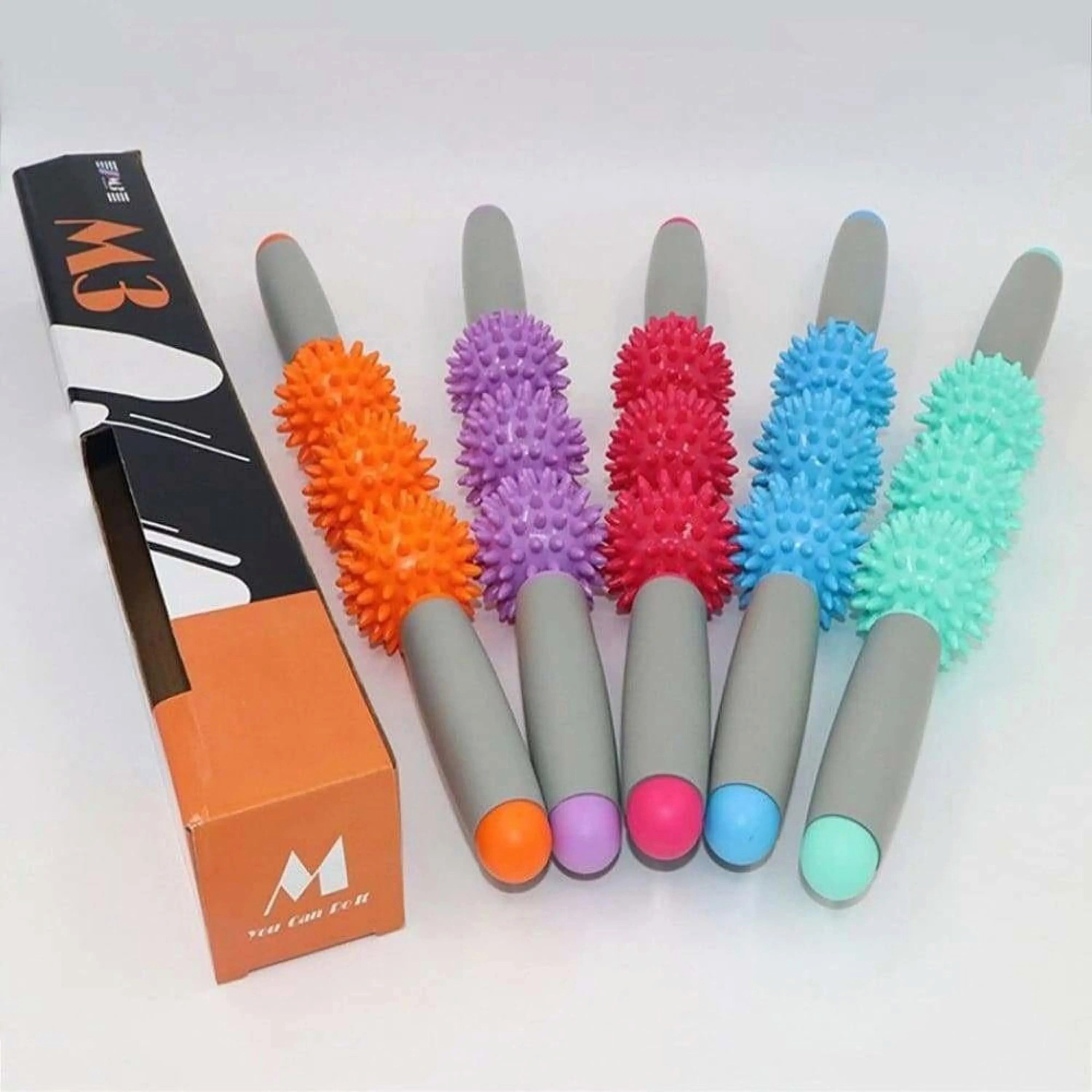 Faszienrolle Igel Massagestick, mit 3 oder 5 Massagebällen, ergonomischer Grip