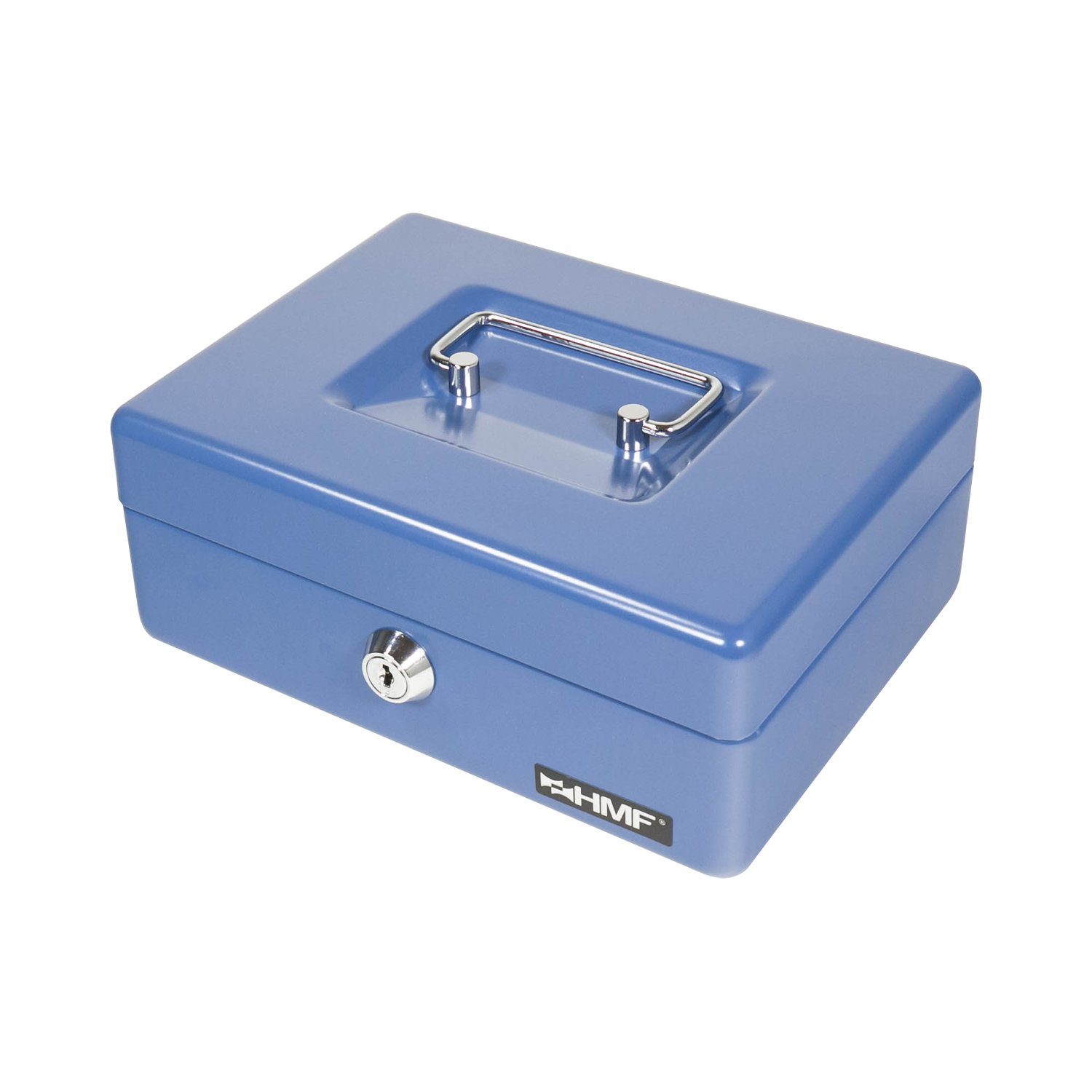HMF Geldkassette Abschließbare Bargeldkasse mit Münzzählbrett, mit robuste Schlüssel, Geldbox 20x16x9 blau cm