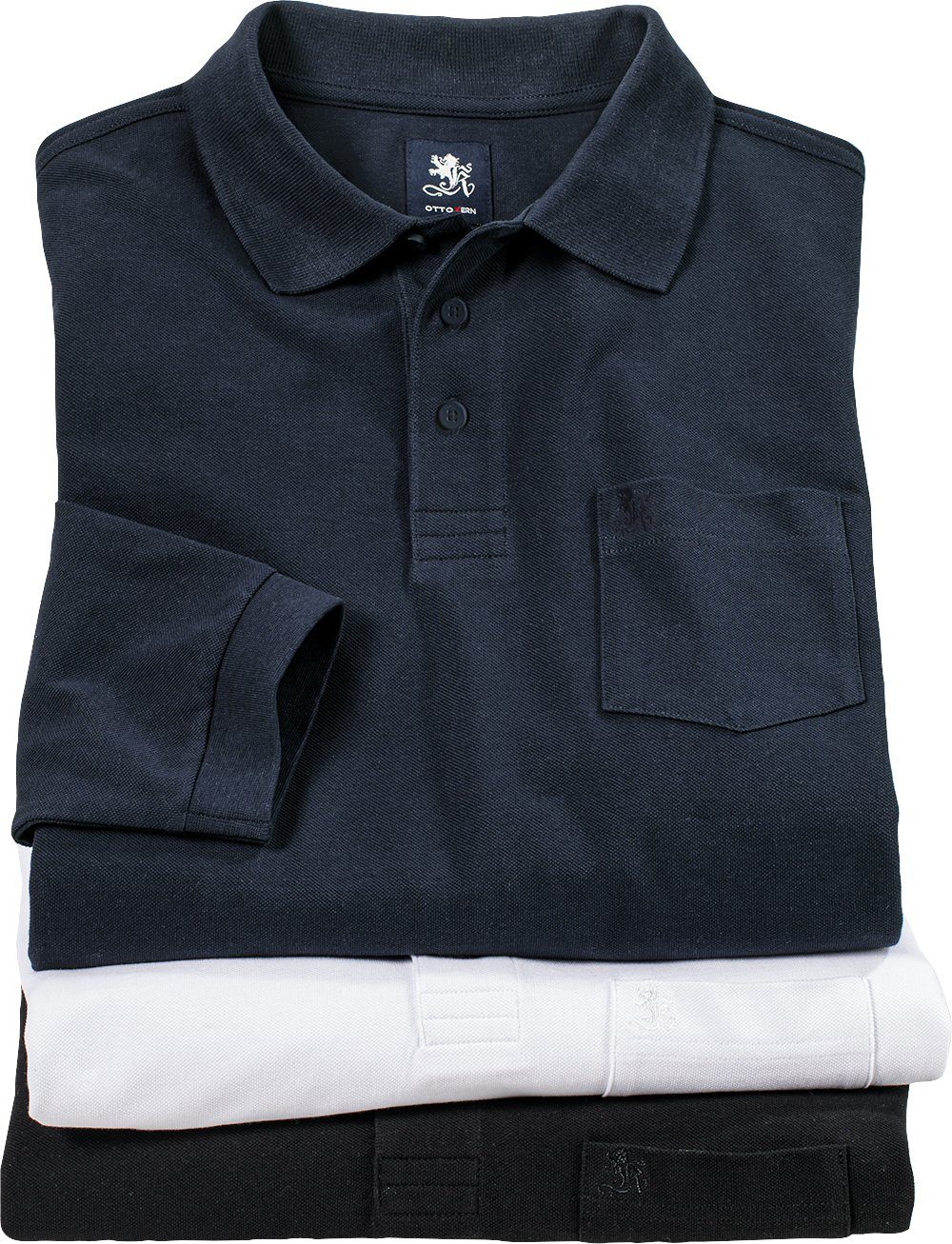 3er-Pack) Baumwolle Otto (Packung, Langarm-Poloshirt gemischt aus Kern Kern