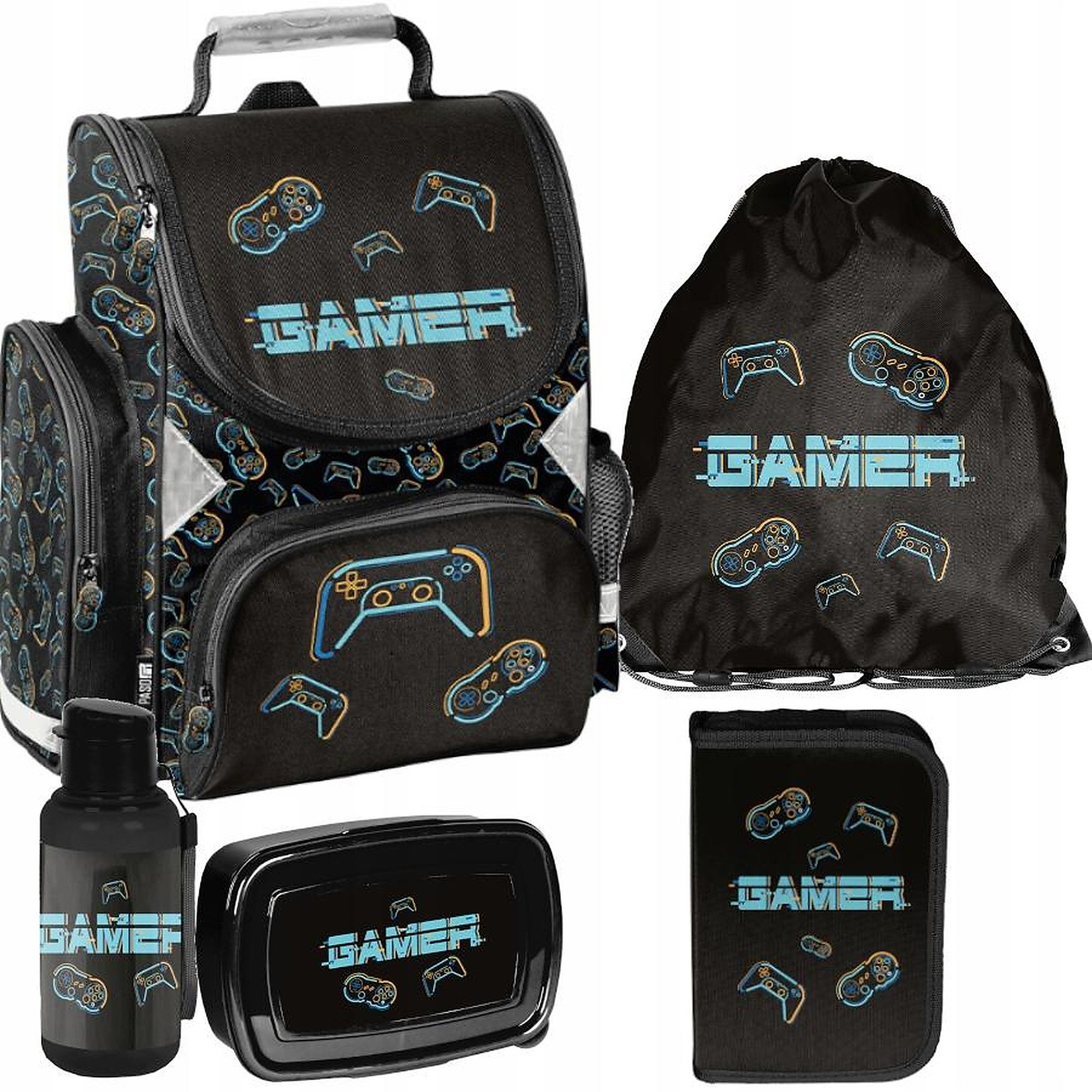 PASO Schulrucksack (Schulset, 5-tlg), Game, 5-tlg. Set, Schwarz