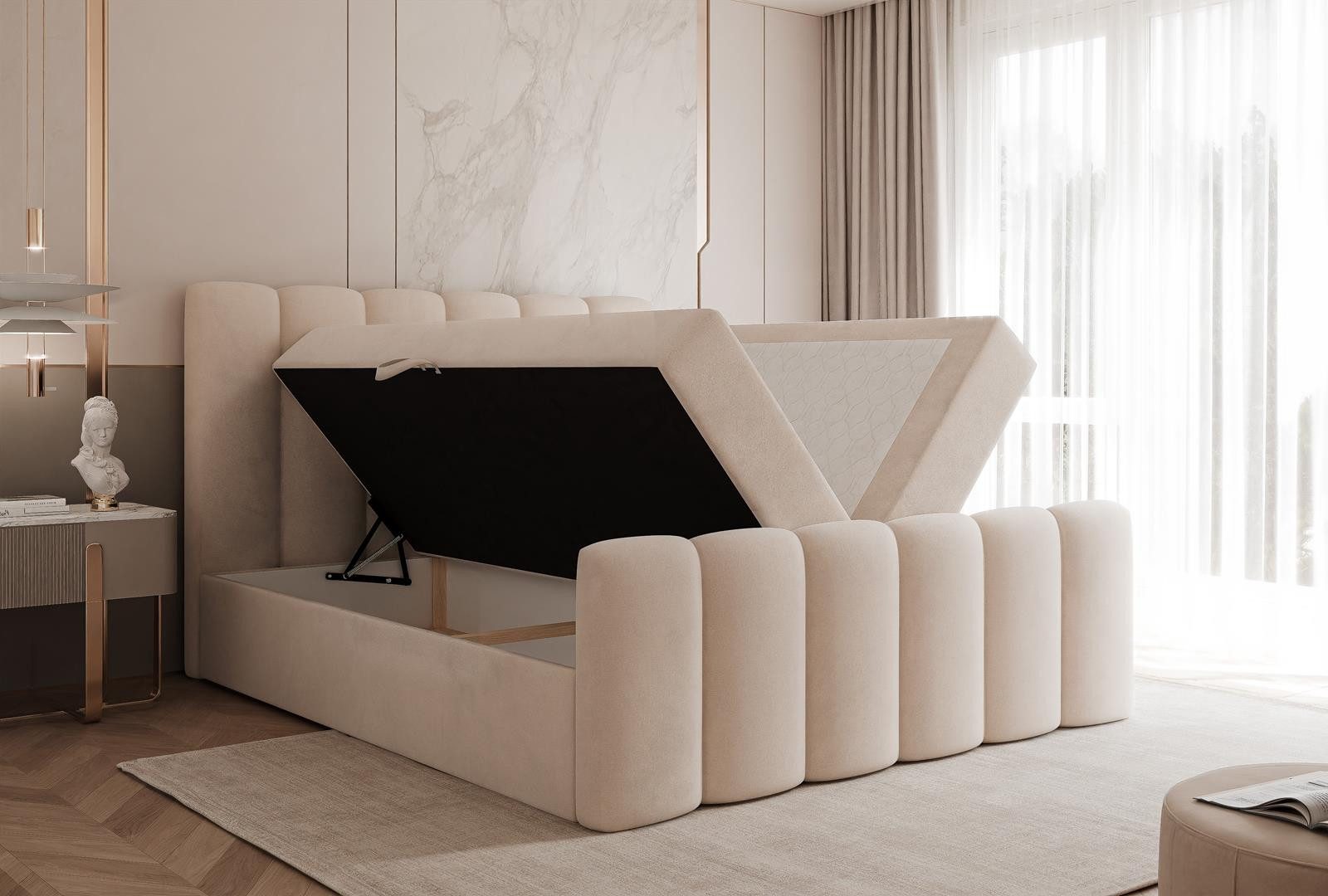 Compleo Boxbett BUBBLE, Wolkenbett, Bequem, Bonell, Topper, Doppelbett gepolstertes Kopfteil mit Bettkasten