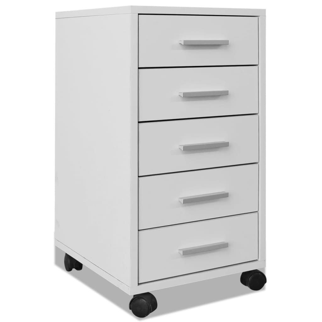 Weiß (1-St) Büroschubladenschrank Rollen auf vidaXL 5 Schubladen Fächerschrank