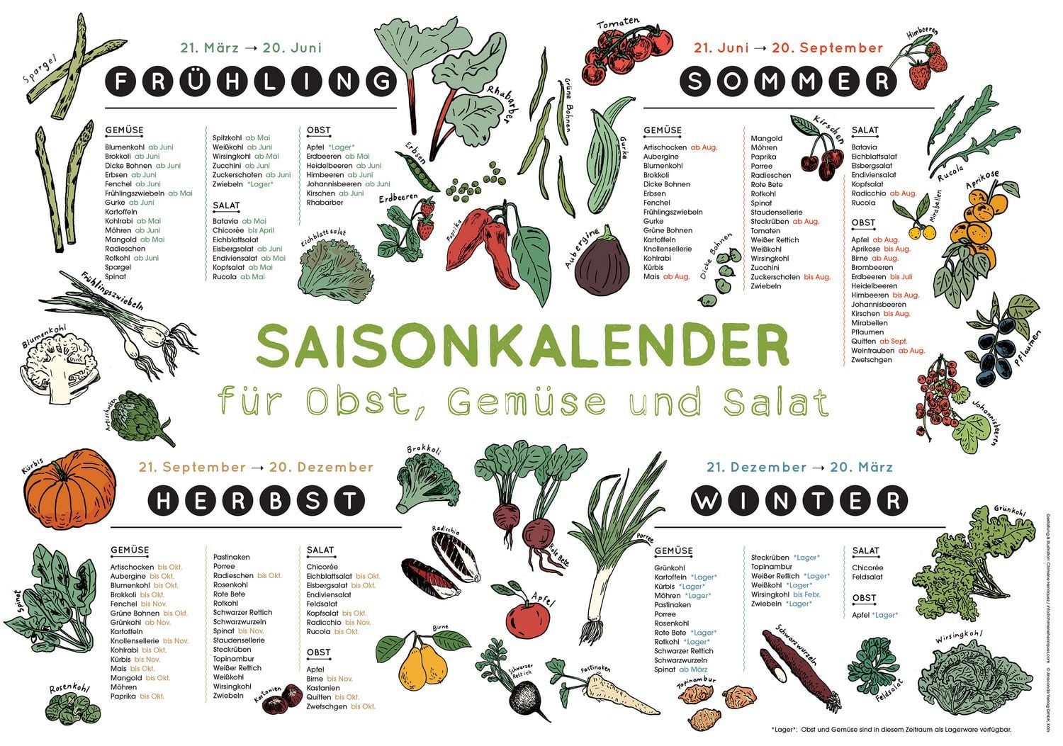 Anaconda Wandkalender Saisonkalender für Obst, Gemüse und Salat