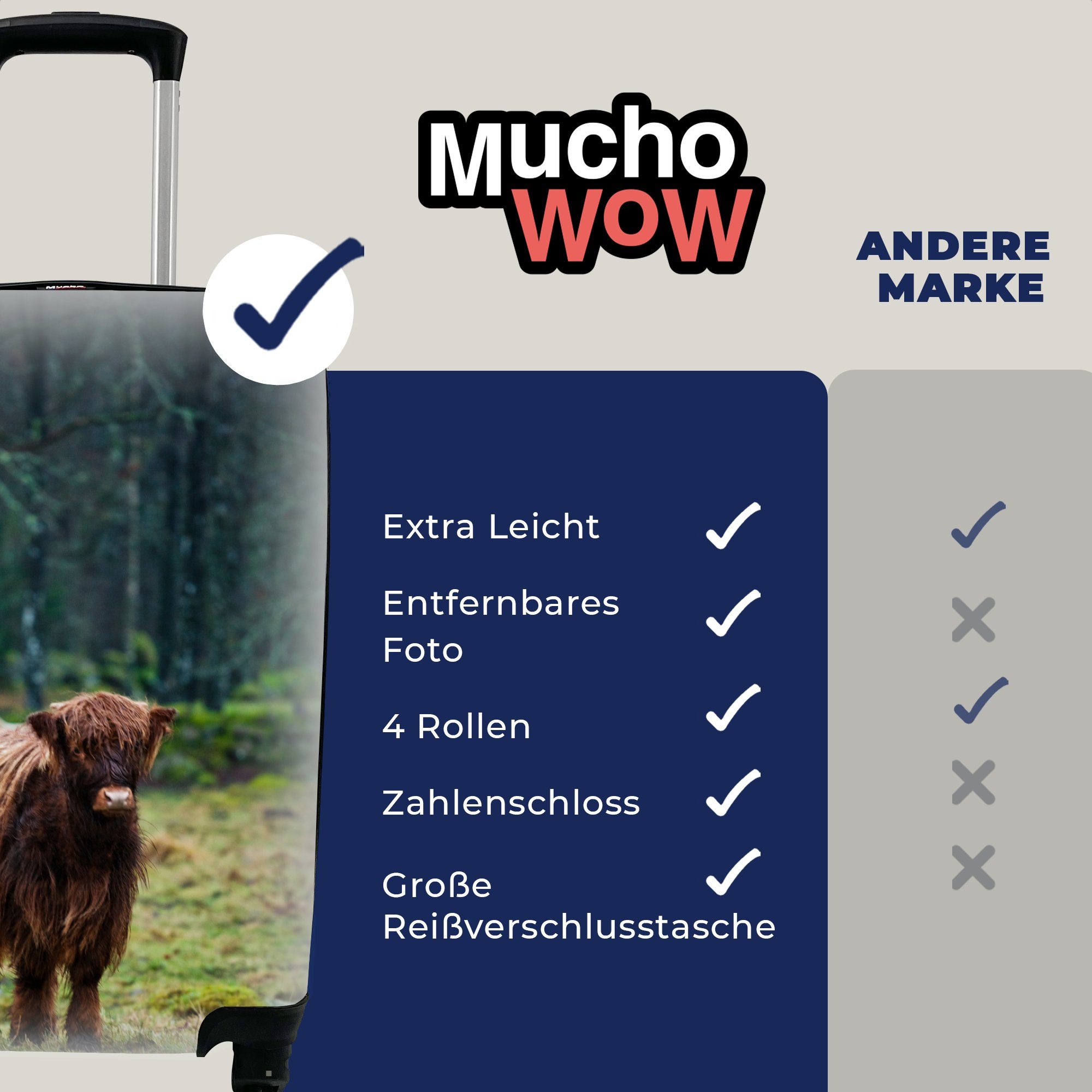 MuchoWow - Ferien, 4 Handgepäck Moos, rollen, Rollen, mit Schottischer Trolley, Reisetasche Handgepäckkoffer für Reisekoffer - Hochländer Wald