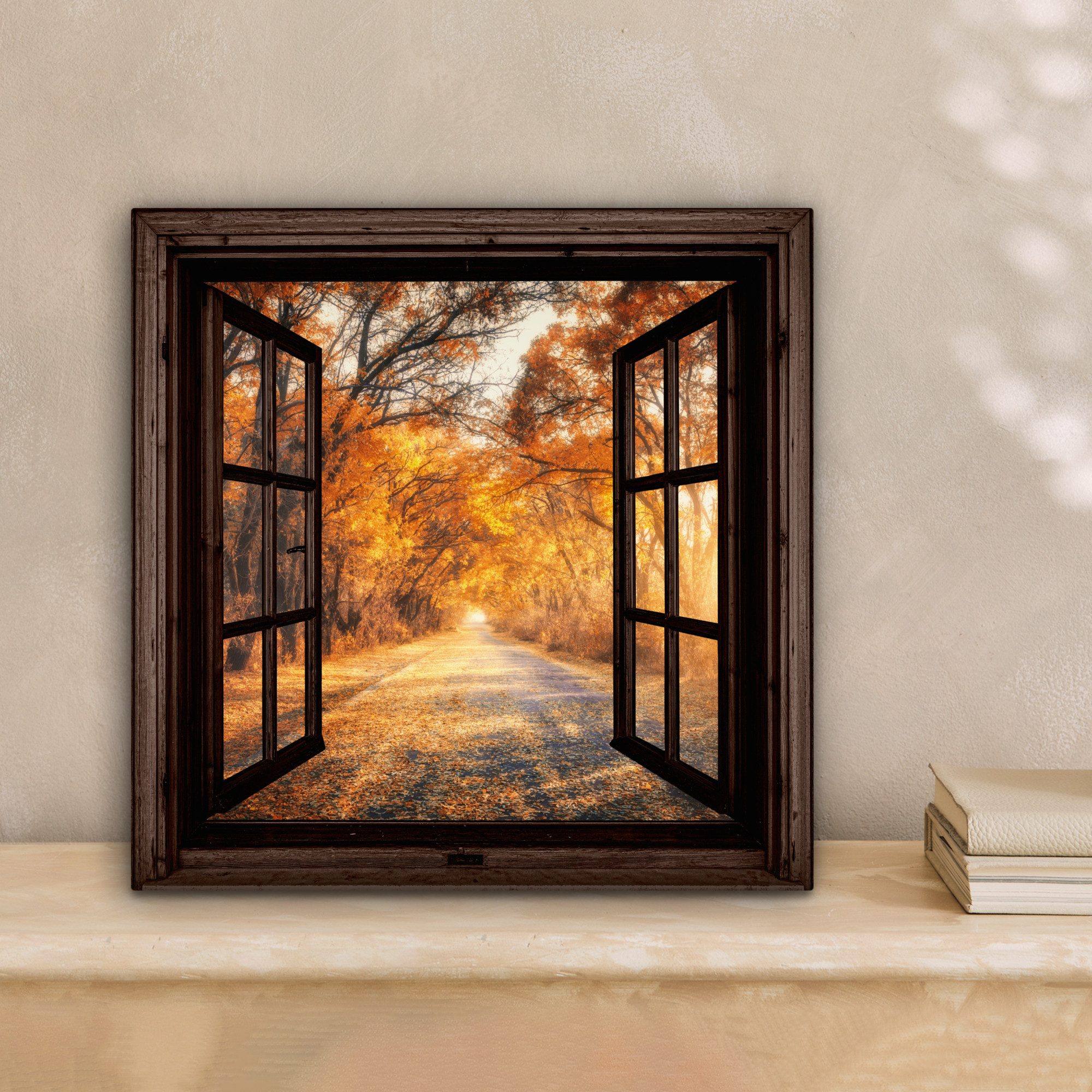 OneMillionCanvasses® Leinwandbild Wald - Herbst - Bäume - Natur - Fensterbl günstig online kaufen