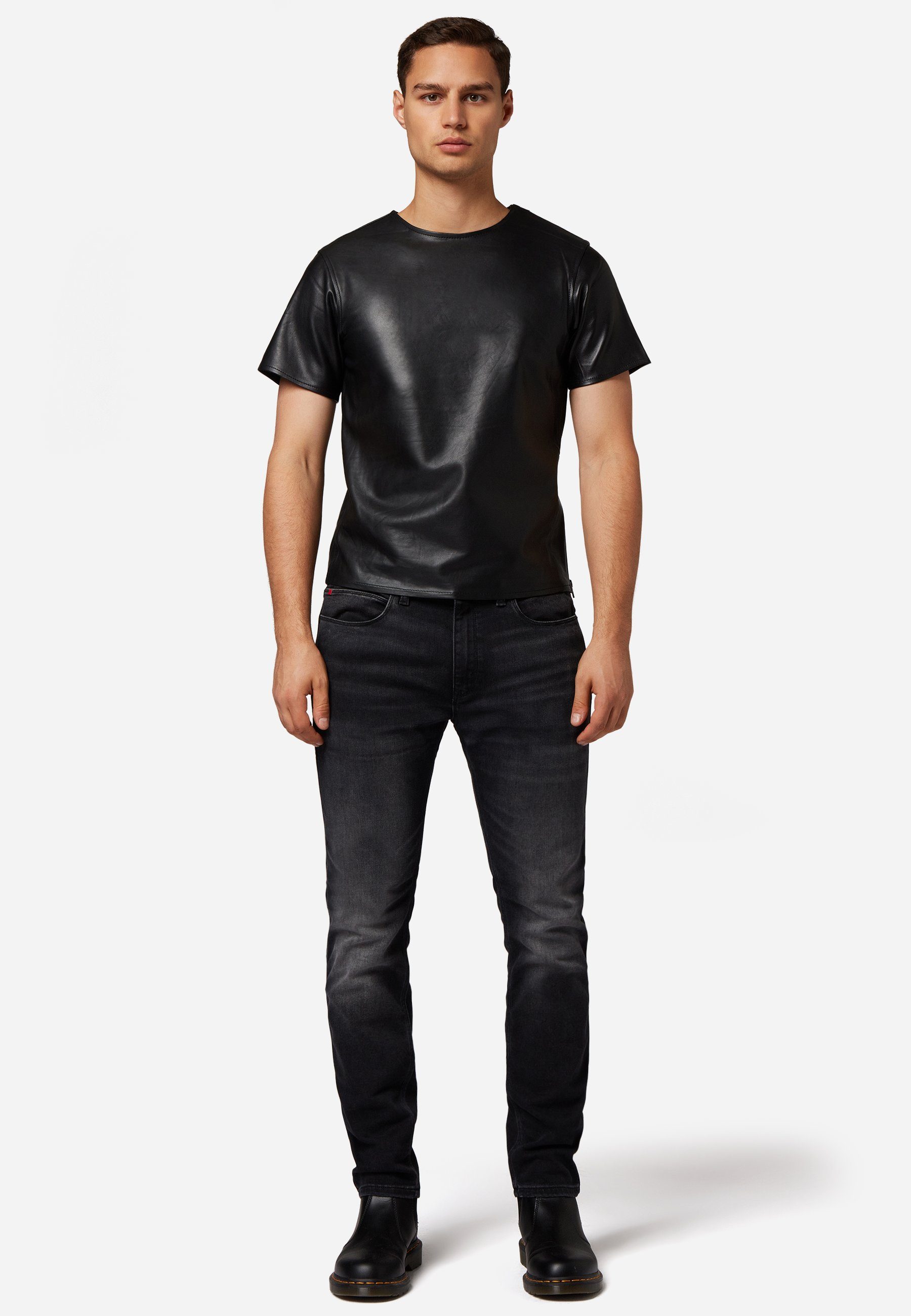 RICANO T-Shirt Leder T-Shirt Leder T-Shirt aus Lamm-Leder mit Rundhalsaussc günstig online kaufen