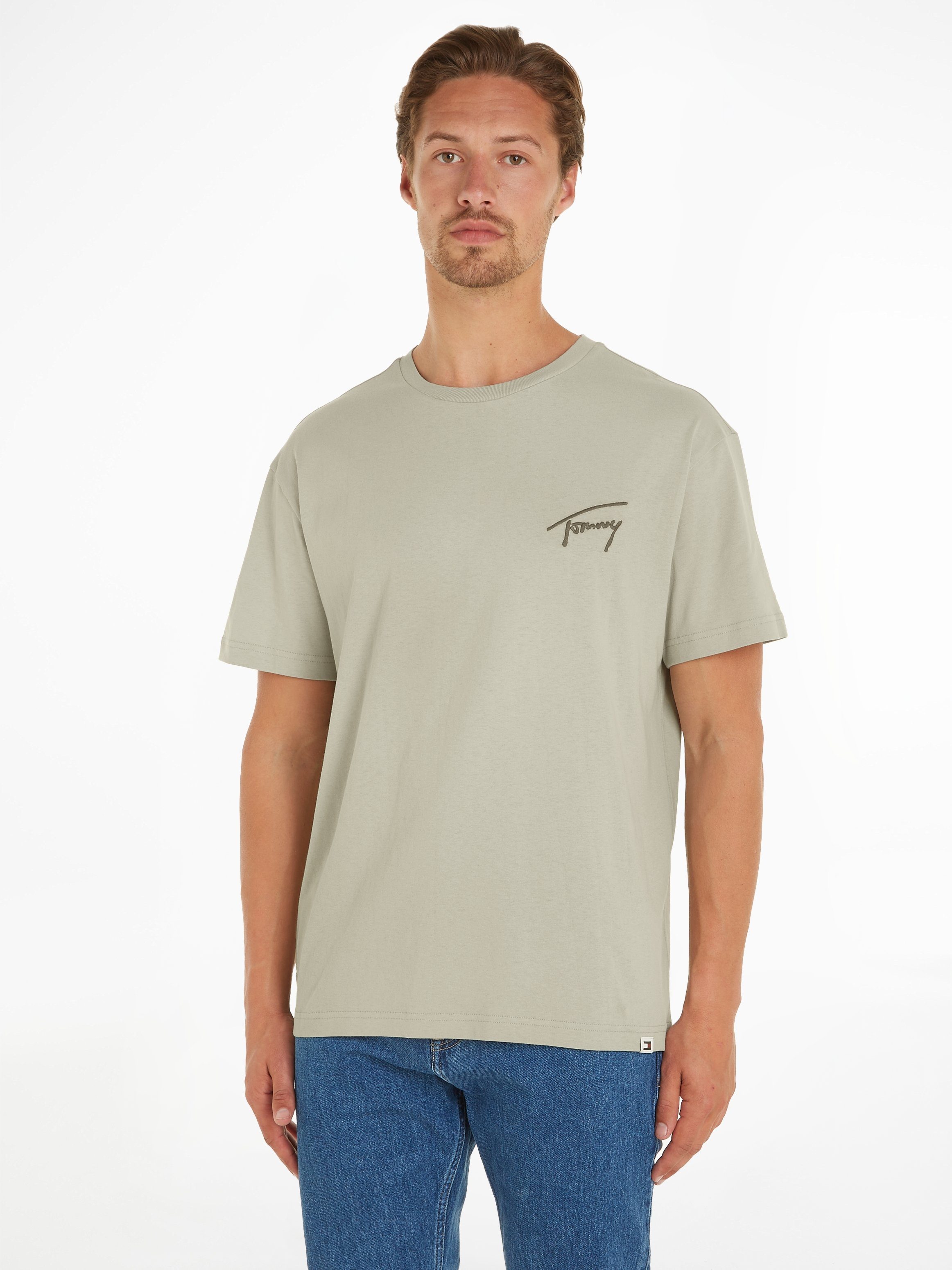 Tommy Jeans T-Shirt TJM REG SIGNATURE TEE EXT mit Logostickerei Faded Willow