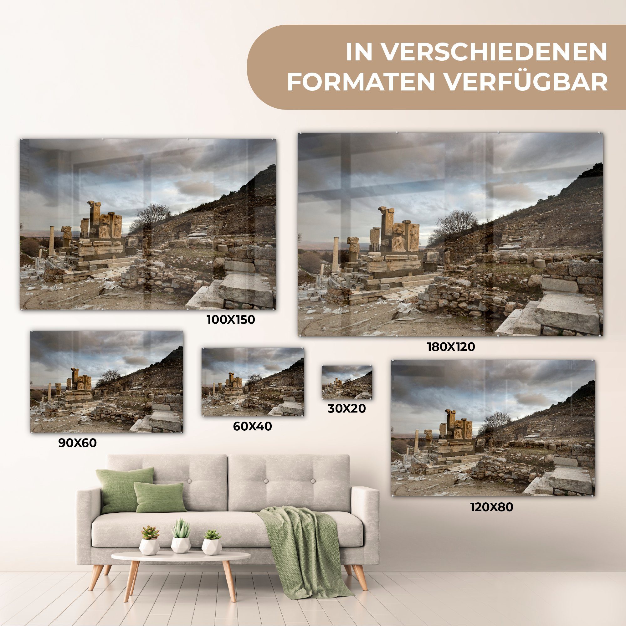 Wohnzimmer Wolken (1 St), Ruinen Acrylglasbild Türkei, in MuchoWow & den Acrylglasbilder der Schlafzimmer über Ephesus von