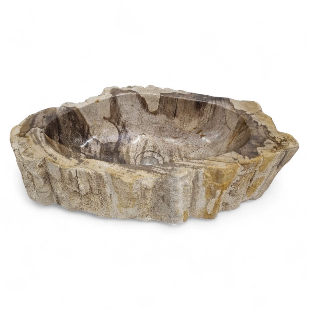 Kinaree Aufsatzwaschbecken Versteinertes Holz Waschbecken #37, versteinertes Holz, Naturstein, Beige, Braun, Bruchstein Optik