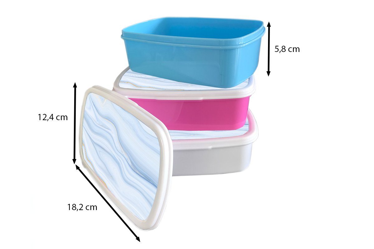 MuchoWow Lunchbox Marmor - Muster und Welle - Erwachsene, Pastell, Jungs Kinder weiß Kunststoff, Brotdose, - Marmoroptik - und für Brotbox für Blau Mädchen - (2-tlg)