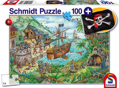 Schmidt Spiele GmbH Puzzle 100 Teile Kinder Puzzle In der Piratenbucht mit Piratenflagge 56330, 100 Puzzleteile