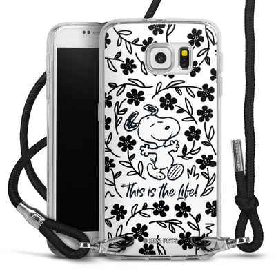 DeinDesign Handyhülle »Peanuts Blumen Snoopy Snoopy Black and White This Is The Life«, Samsung Galaxy S6 Handykette Hülle mit Band Case zum Umhängen