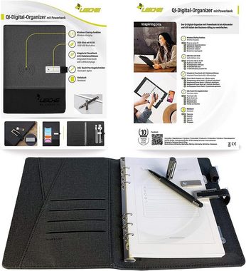 Leicke Digitales QI Notizbuch A5 mit Wireless Charger Leder Notizblock Handy-Netzteile