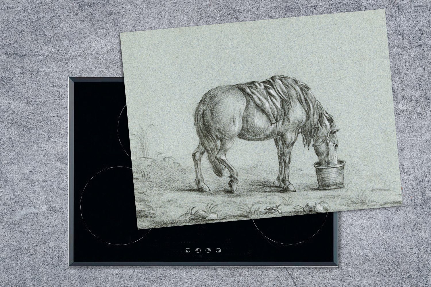 MuchoWow Herdblende-/Abdeckplatte aus Pferd Bernard, Mobile Trog Gemälde - 70x52 Arbeitsfläche einem Ceranfeldabdeckung cm, von Jean Vinyl, tlg), (1 nutzbar, frisst