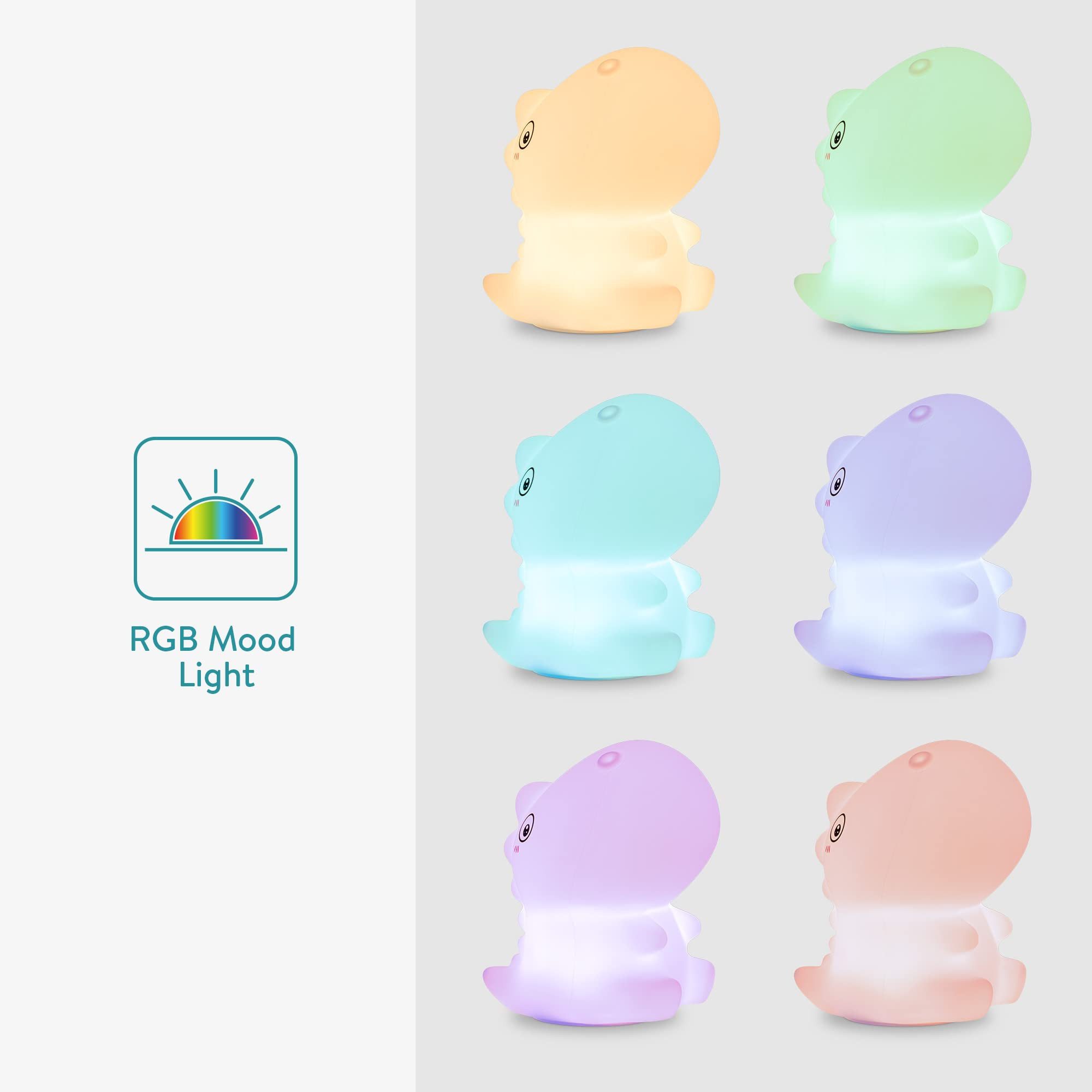 Navaris LED Nachtlicht Navaris LED Nachtlicht Dino Design RGB aufladbar Kinderlampe Weiß USB