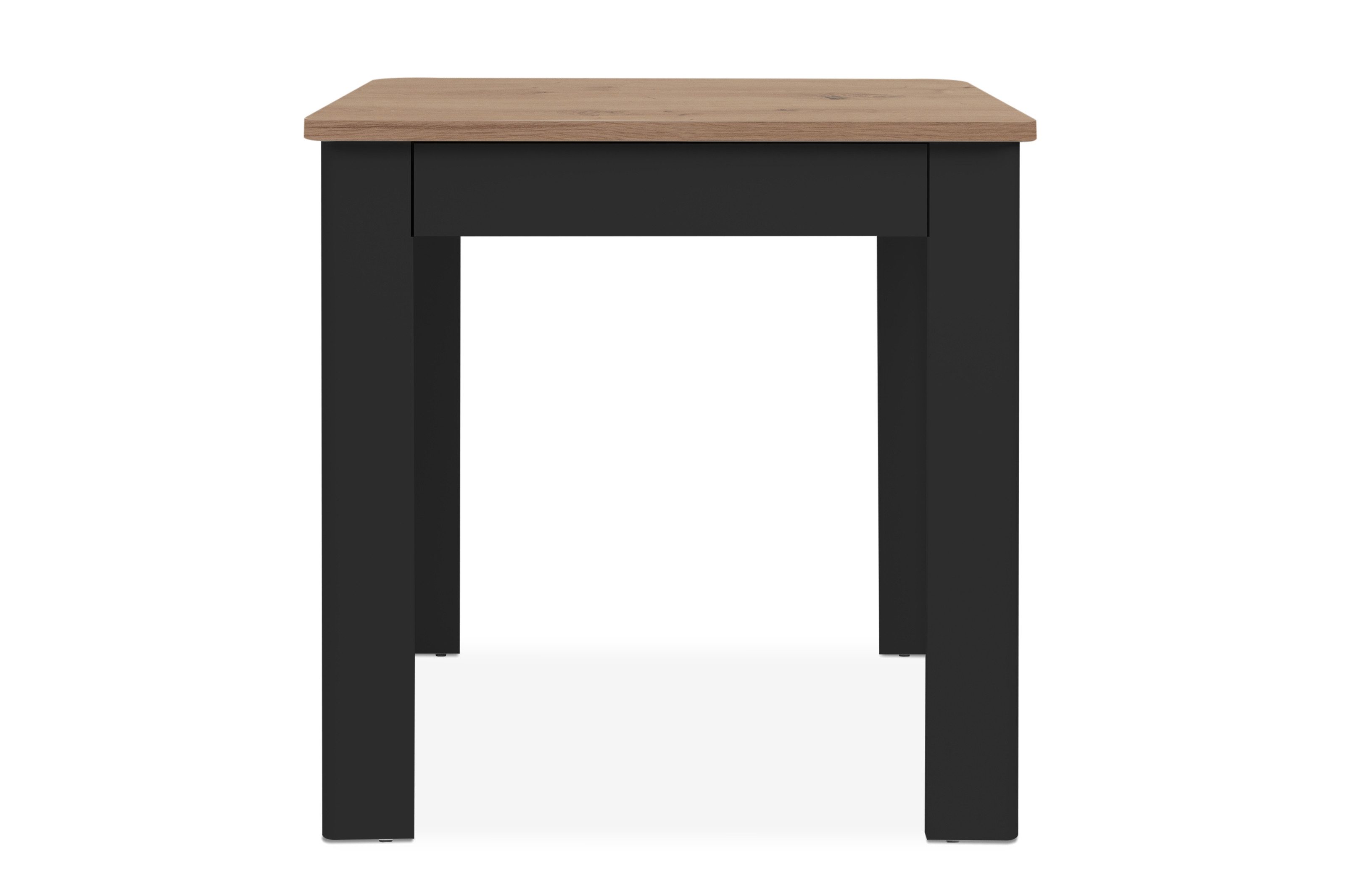 freiraum Esstisch Oslo, mit Schublade, Artisan Oak Dekor / Schwarz - 80x77x80cm (BxHxT)