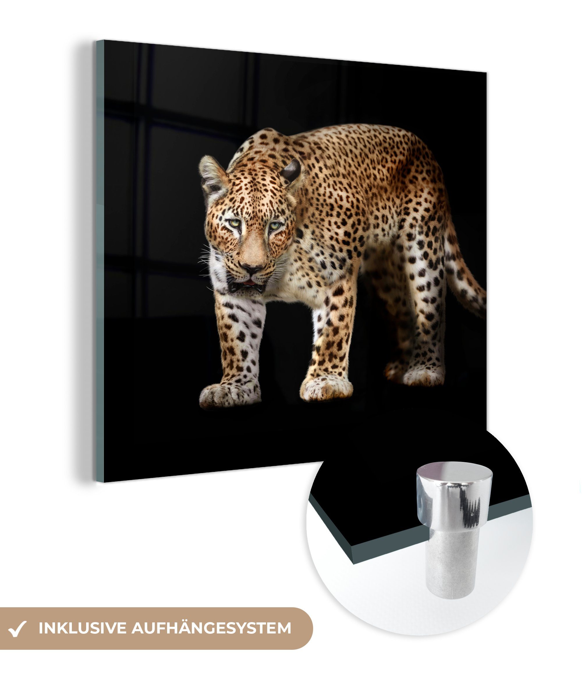 MuchoWow Acrylglasbild Leopard - Fell - Wild, (1 St), Glasbilder - Bilder auf Glas Wandbild - Foto auf Glas - Wanddekoration