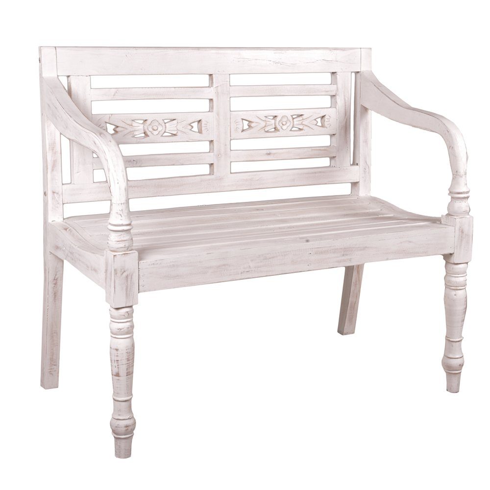 Lomadox Gartenbank GAZA-120, Mahagoni massiv Bank, 2-Sitzer in weiß-antik, B/H/T: ca. 100/87/52 cm