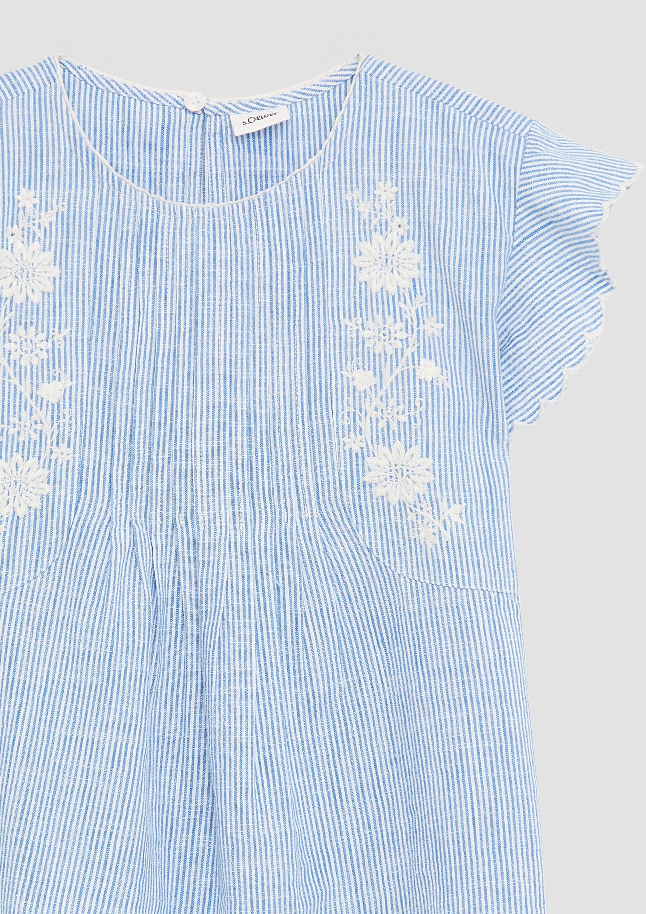 s.Oliver Kurzarmbluse Bluse Blusenshirt aus Baumwolle mit Streifenmuster und Stickereien