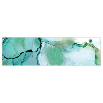Bilderdepot24 Küchenrückwand türkis dekor Abstrakt Aquarell Kunst Smaragdfarbener Sturm II, (1-tlg., Nischenrückwand - für Fliesenspiegel ohne Bohren - matt), Spritzschutz Rückwand Küche Herd - Folie selbstklebend versch. Größen