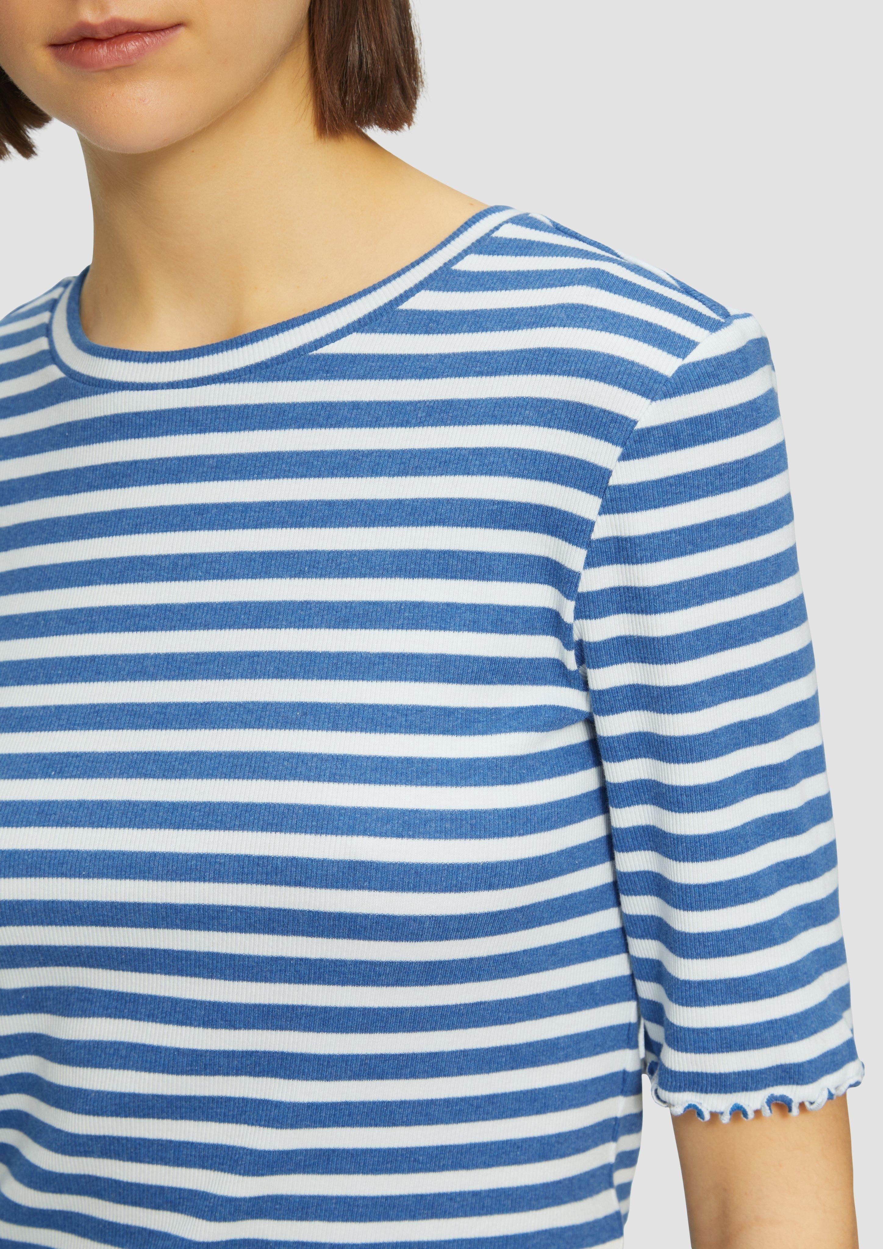 s.Oliver Kurzarmshirt Geripptes T-Shirt mit Ziersaum günstig online kaufen