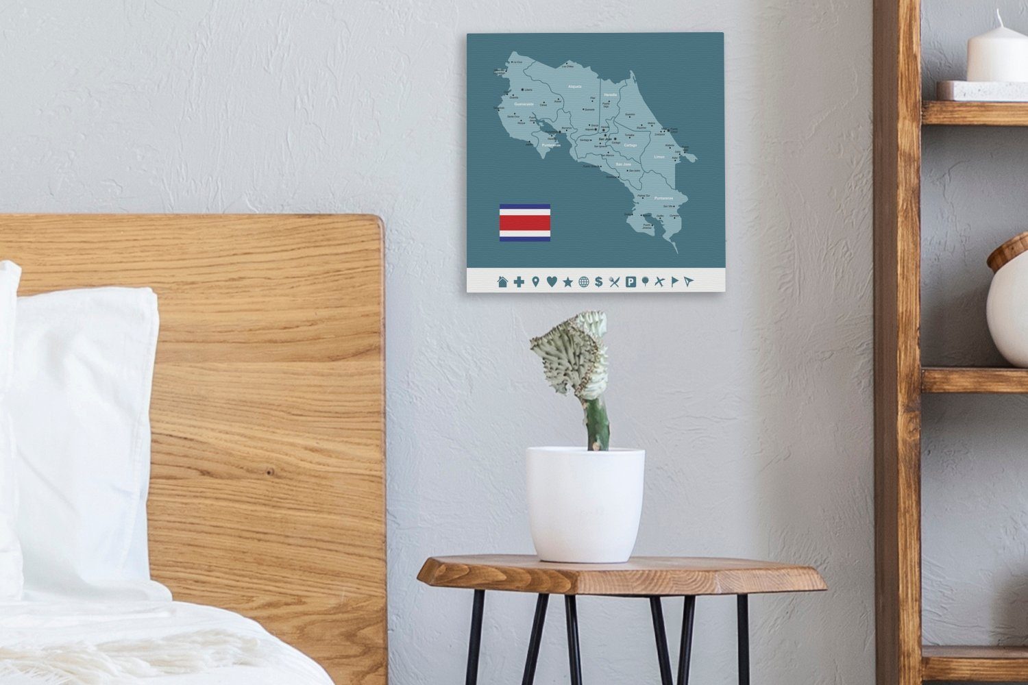 (1 Karte Leinwand Piktogrammen, Illustration Leinwandbild Wohnzimmer für Bilder Schlafzimmer mit einer St), von OneMillionCanvasses® Costa Rica