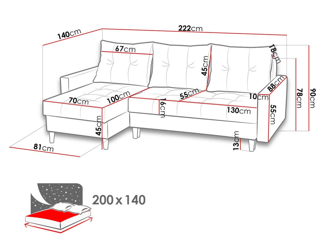 MIRJAN24 Ecksofa beweglicher Kissen Rückenlehne in mit Malmo Bodo, Schlaffunktion und Form Bettkasten, Holzfüße, 72