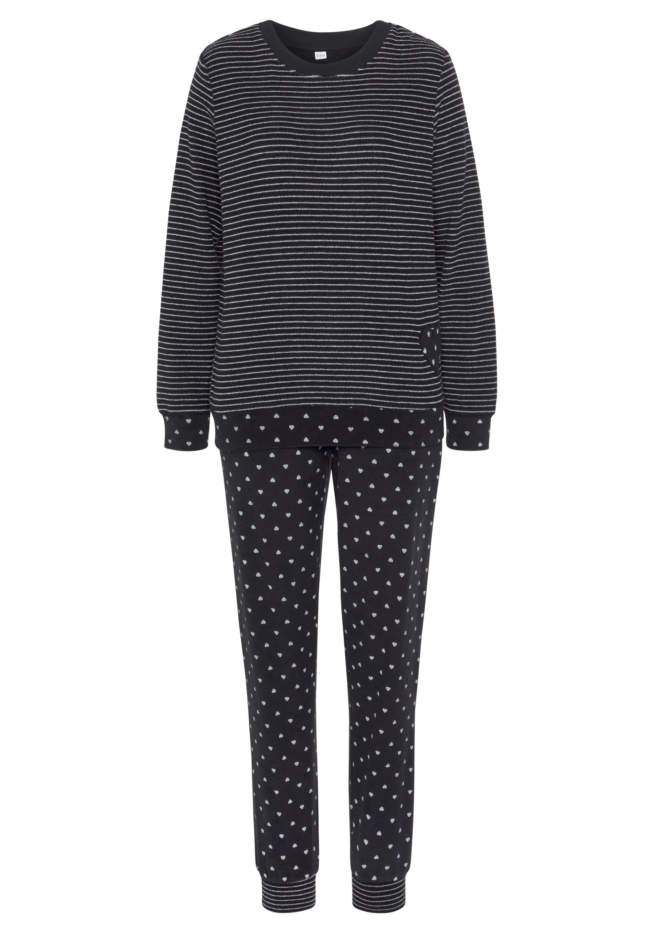Vivance Dreams Pyjama (2 tlg) aus weichem Frottée mit Streifen und Herzen günstig online kaufen