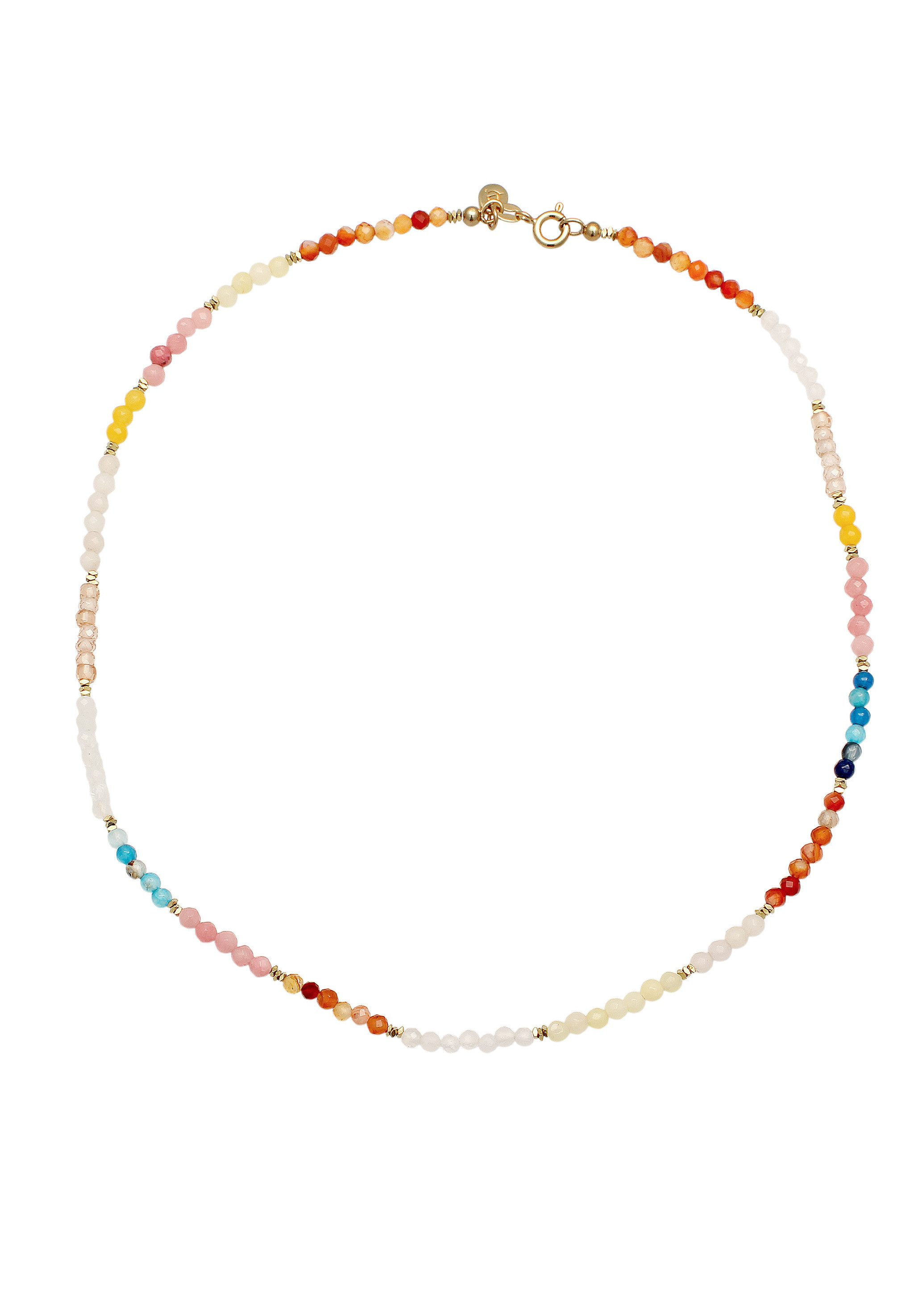 Elli Premium Kette mit Anhänger Perlen Zirkonia Mondstein Achat Bunt 925 Sterling Silber vergoldet