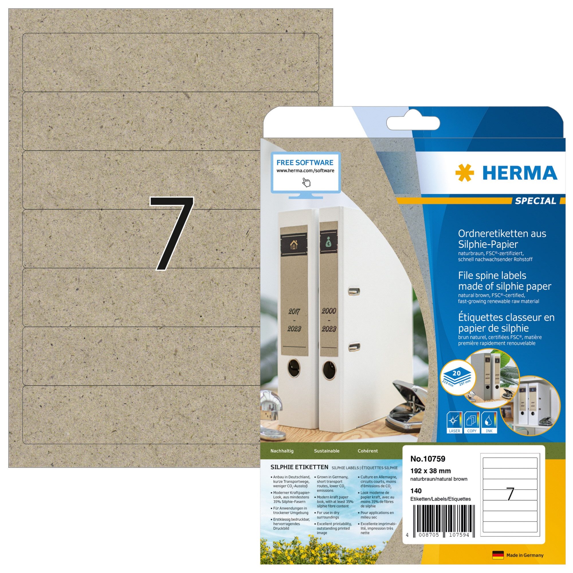 Thumbnail - HERMA Etikett HERMA Etikett Silphie 192x38mm FSC braun Nr. 10759, PA= 140 Stk.