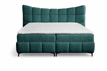 Furnix Boxspringbett Blosom 120/140/160/180x200 Doppelbett mit Topper und Metalfüßen, kuscheliger Bouclé Bezug, modern geschwungenes Kopfteil