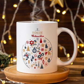 GRAVURZEILE Tasse Bedruckte Tasse mit Weihnachtsmotiv - Geschenke für Frauen & Männer, Fröhliche Weihnachtskugel - Weiß