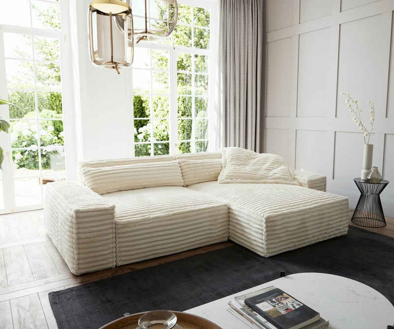 DELIFE Big-Sofa Sirpio, XL Plüschcord Beige 270x170 cm Recamiere variabel
