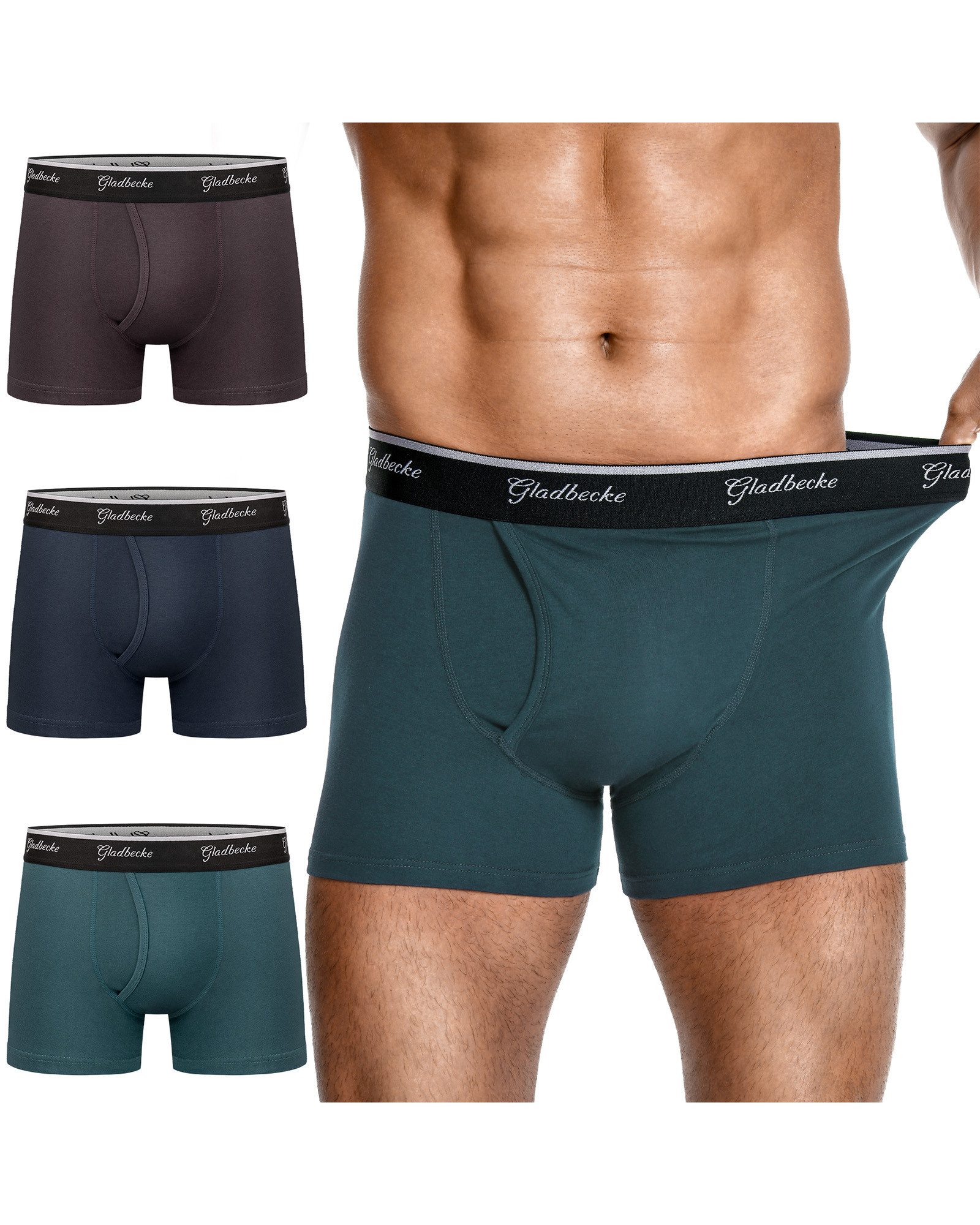 Gladbecke Boxershorts unterhosen herren Männer Unterwäsche Baumwolle M-4XL (3er-Pack) Elastischer Komfortbund und tagloses Design, Formstabil