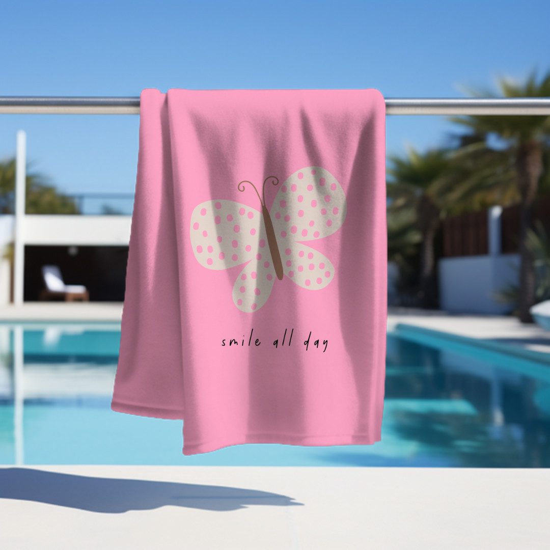 MTOnlinehandel Strandtuch Kinder • 70x140 cm • Schnelltrocknend, Baumwolle & Mikrofaser Mix (1-St), Badetuch • Weich & Saugfähig • Strand • Meer • Schmetterling