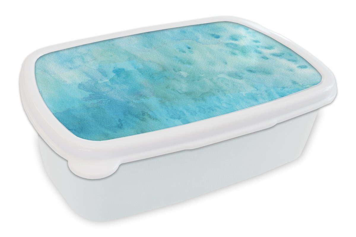 MuchoWow Lunchbox Aquarell - Blau - Weiß - Grün, Kunststoff, (2-tlg), Brotbox für Kinder und Erwachsene, Brotdose, für Jungs und Mädchen