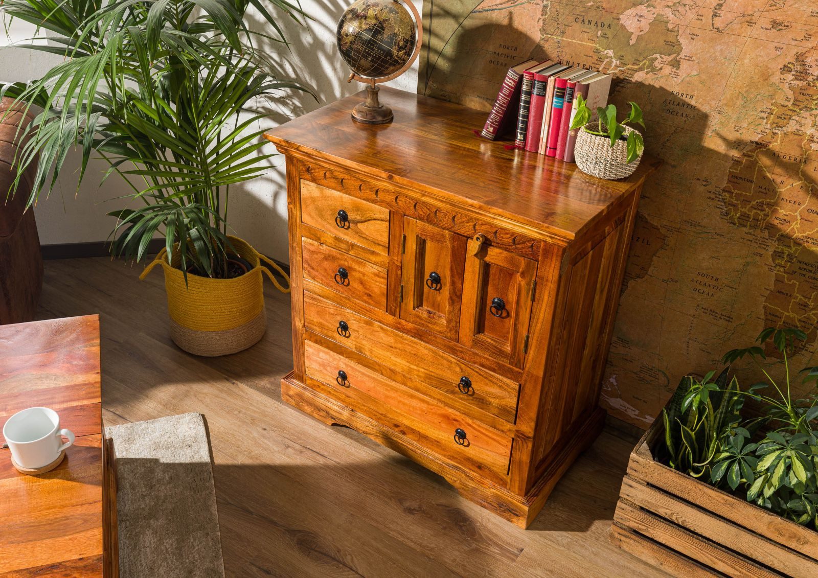 Massivmoebel24 Kommode OXFORD (Massivholz), Kommode Akazie 87x50x87 honig  lackiert OXFORD #0446
