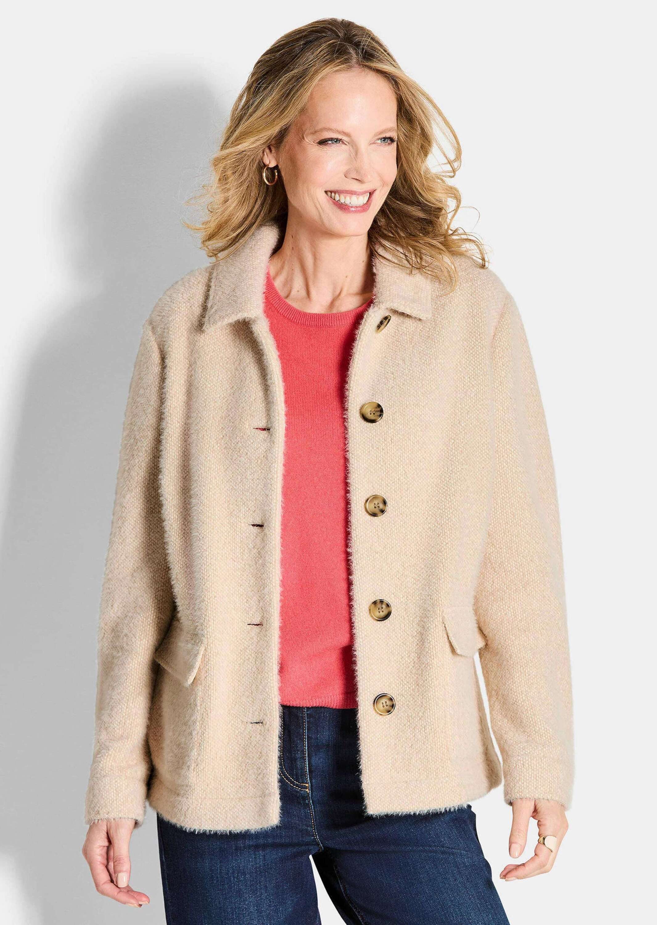 GOLDNER Outdoorjacke Strickjacke mit dezenter Wabenstruktur Flauschiger Übe günstig online kaufen